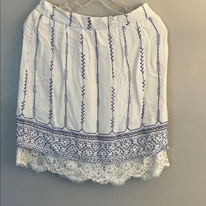 Skies Are Blue White and Navy Embroidered Mini Skirt